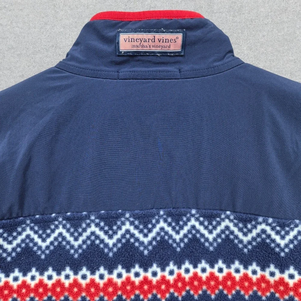 Vineyard Vines Sweater Men's M Blue Red Fair Isles Fleece Quarter Zip Pullover